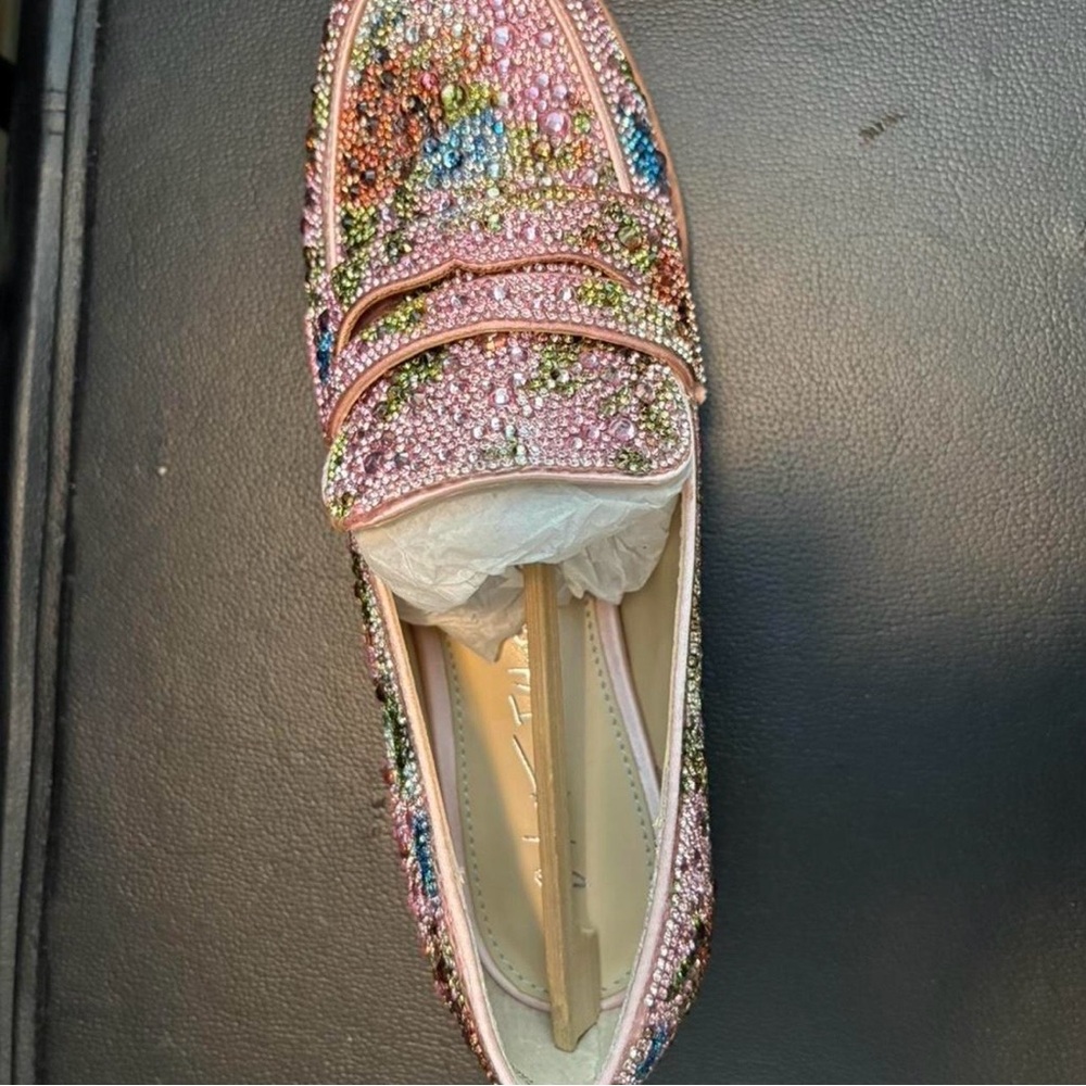 Betsey Johnson Pink Multicolor Crystal Embellished Loafers